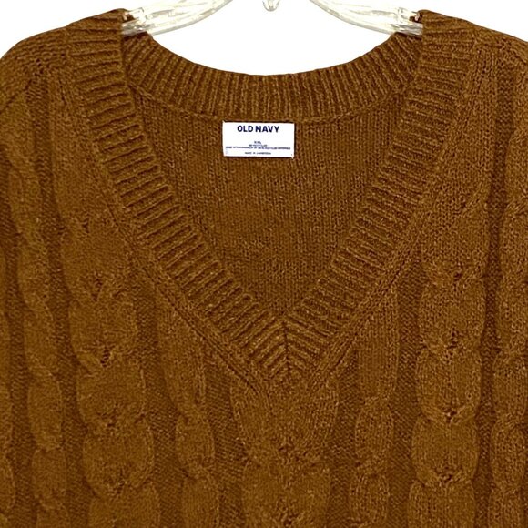 Old Navy Cable Knit Sweater Vest XXL Brown Grandpacore Light Academia Professor - Picture 2 of 4